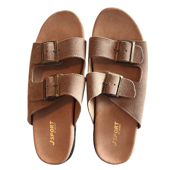 J Sport Jambu Carina Women's 2 Buckle Suede Slip On Slides Flip Flops Tan 8.5 M - Picture 7 of 10